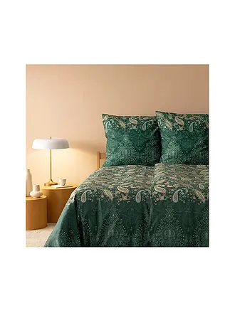 BASSETTI | Satin Bettwäsche 2x70x90cm/  200x200cm MONNALISA Rot | dunkelgrün